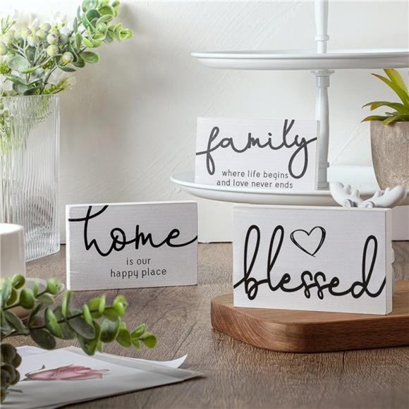 3 Pieces Family Home Blessed Rustic Wood Sign Mini Wood Decorative Signs - Picture 4 of 6